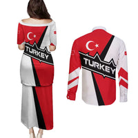 Turkey Flag and Modern Graphic Design Couples Matching Puletasi and Long Sleeve Button Shirt with Bold Red and Black Elements