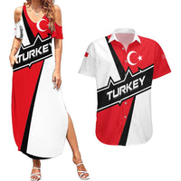 Turkey Flag and Modern Graphic Design Couples Matching Summer Maxi Dress and Hawaiian Shirt with Bold Red and Black Elements