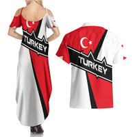 Turkey Flag and Modern Graphic Design Couples Matching Summer Maxi Dress and Hawaiian Shirt with Bold Red and Black Elements