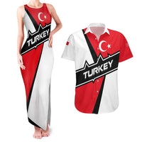 Turkey Flag and Modern Graphic Design Couples Matching Tank Maxi Dress and Hawaiian Shirt with Bold Red and Black Elements