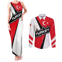 Turkey Flag and Modern Graphic Design Couples Matching Tank Maxi Dress and Long Sleeve Button Shirt with Bold Red and Black Elements