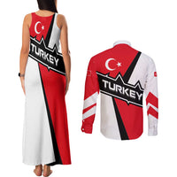 Turkey Flag and Modern Graphic Design Couples Matching Tank Maxi Dress and Long Sleeve Button Shirt with Bold Red and Black Elements