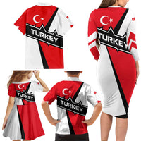 Turkey Flag and Modern Graphic Design Family Matching Long Sleeve Bodycon Dress and Hawaiian Shirt with Bold Red and Black Elements