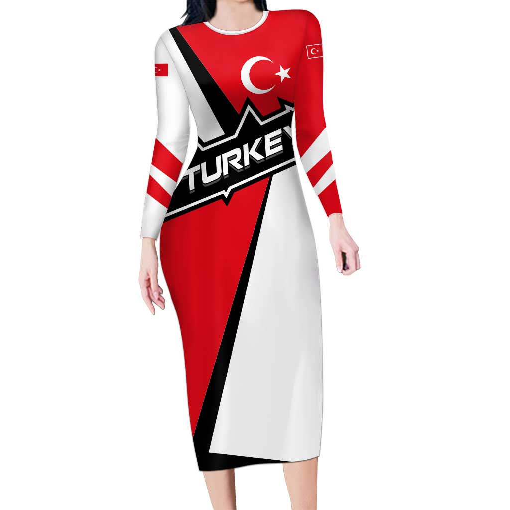 Turkey Flag and Modern Graphic Design Family Matching Long Sleeve Bodycon Dress and Hawaiian Shirt with Bold Red and Black Elements