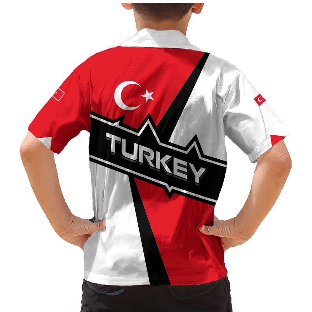 Turkey Flag and Modern Graphic Design Family Matching Mermaid Dress and Hawaiian Shirt with Bold Red and Black Elements