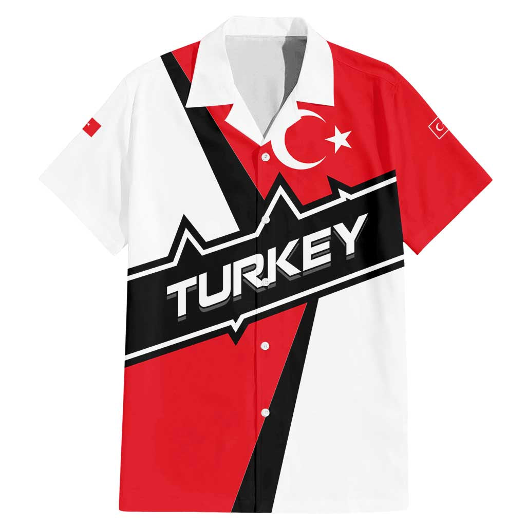 Turkey Flag and Modern Graphic Design Family Matching Mermaid Dress and Hawaiian Shirt with Bold Red and Black Elements