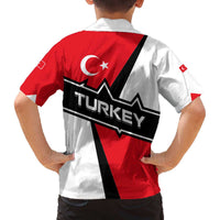 Turkey Flag and Modern Graphic Design Family Matching Off The Shoulder Long Sleeve Dress and Hawaiian Shirt with Bold Red and Black Elements