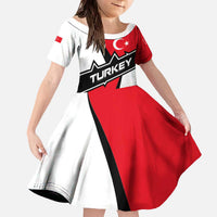 Turkey Flag and Modern Graphic Design Family Matching Off The Shoulder Long Sleeve Dress and Hawaiian Shirt with Bold Red and Black Elements