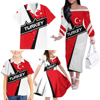 Turkey Flag and Modern Graphic Design Family Matching Off The Shoulder Long Sleeve Dress and Hawaiian Shirt with Bold Red and Black Elements
