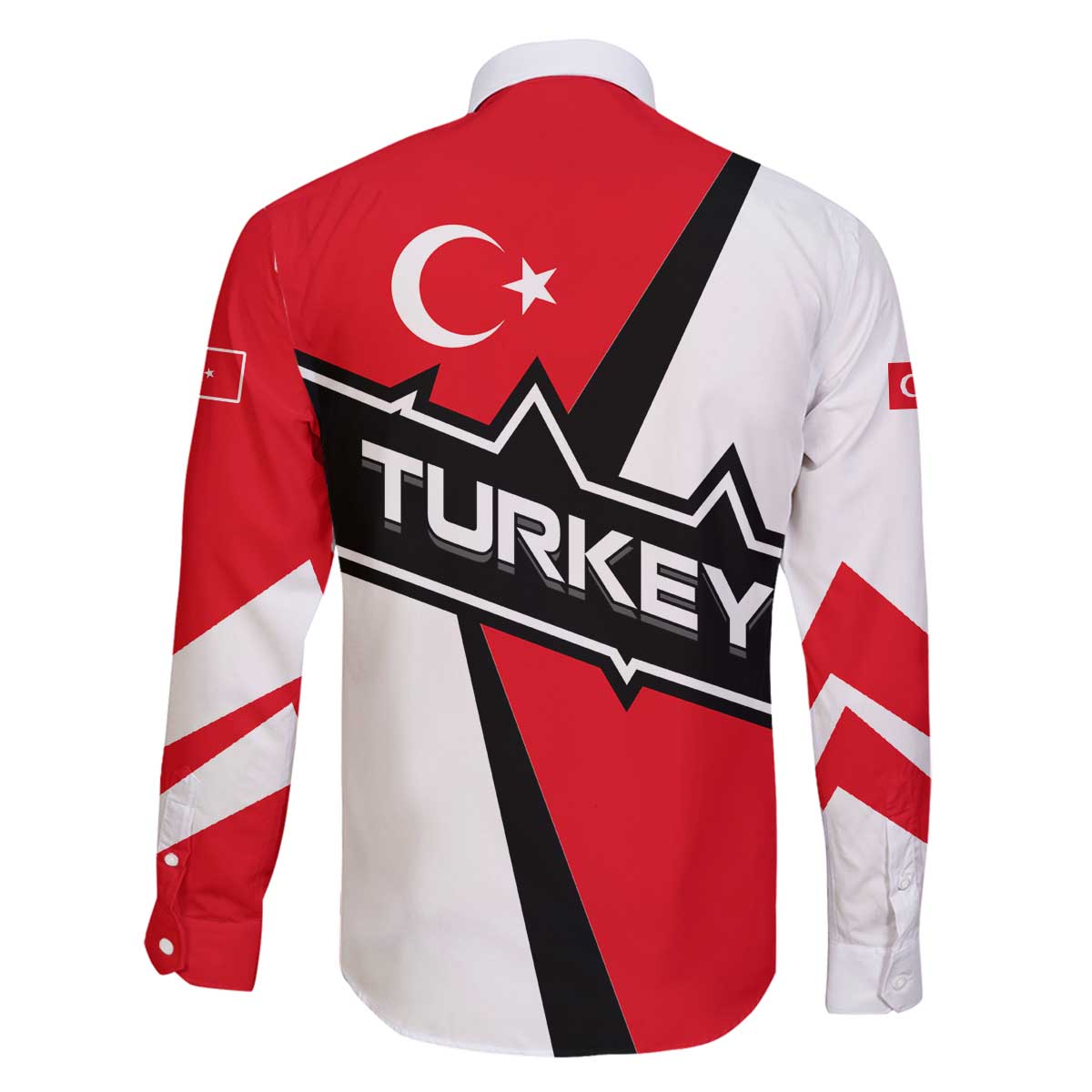 Turkey Flag and Modern Graphic Design Family Matching Off The Shoulder Long Sleeve Dress and Hawaiian Shirt with Bold Red and Black Elements