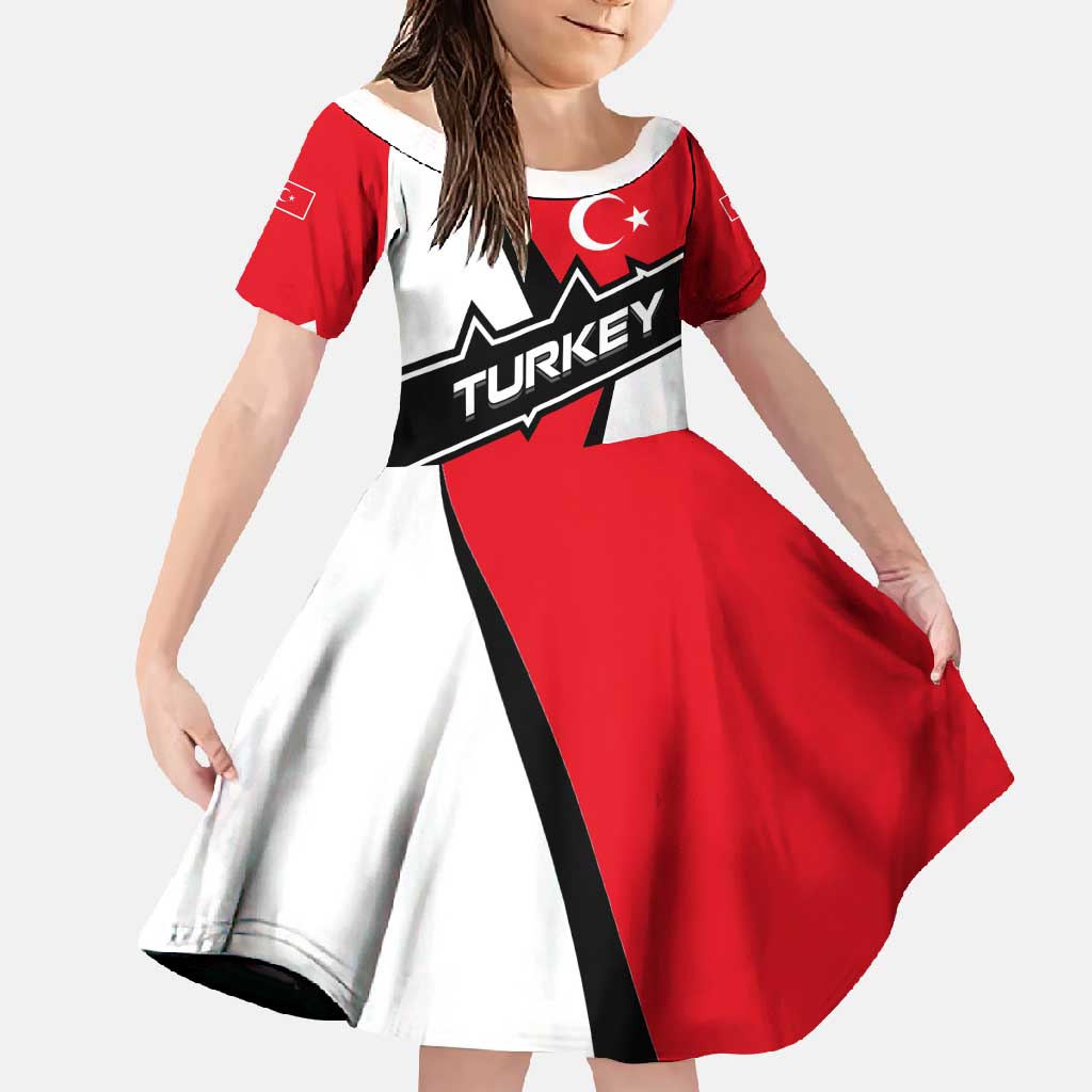 Turkey Flag and Modern Graphic Design Family Matching Off Shoulder Maxi Dress and Hawaiian Shirt with Bold Red and Black Elements