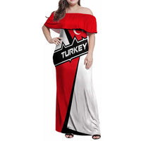 Turkey Flag and Modern Graphic Design Family Matching Off Shoulder Maxi Dress and Hawaiian Shirt with Bold Red and Black Elements