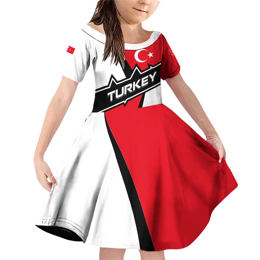 Turkey Flag and Modern Graphic Design Family Matching Off Shoulder Short Dress and Hawaiian Shirt with Bold Red and Black Elements