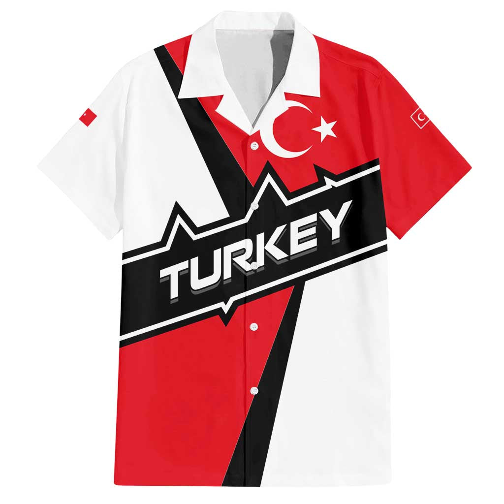 Turkey Flag and Modern Graphic Design Family Matching Off Shoulder Short Dress and Hawaiian Shirt with Bold Red and Black Elements