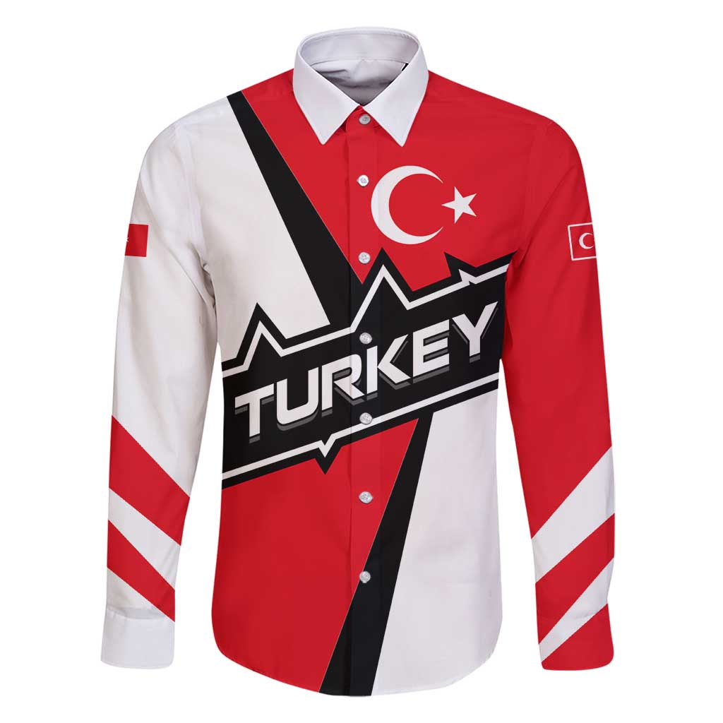 Turkey Flag and Modern Graphic Design Family Matching Off Shoulder Short Dress and Hawaiian Shirt with Bold Red and Black Elements