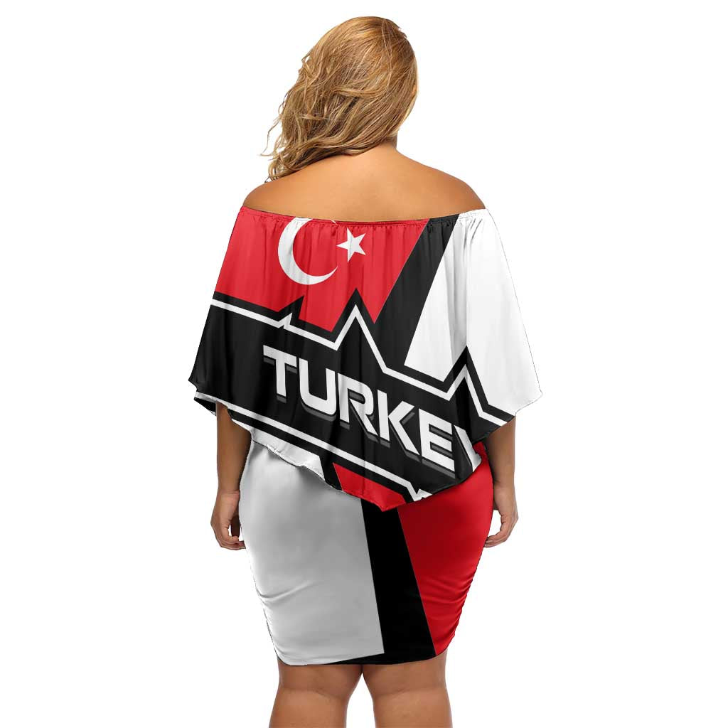Turkey Flag and Modern Graphic Design Family Matching Off Shoulder Short Dress and Hawaiian Shirt with Bold Red and Black Elements