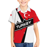 Turkey Flag and Modern Graphic Design Family Matching Off Shoulder Short Dress and Hawaiian Shirt with Bold Red and Black Elements