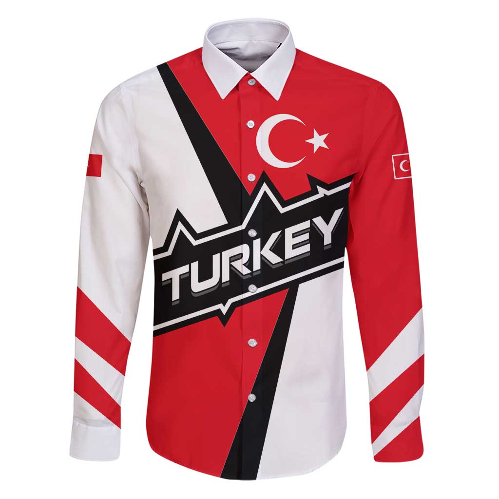 Turkey Flag and Modern Graphic Design Family Matching Puletasi and Hawaiian Shirt with Bold Red and Black Elements