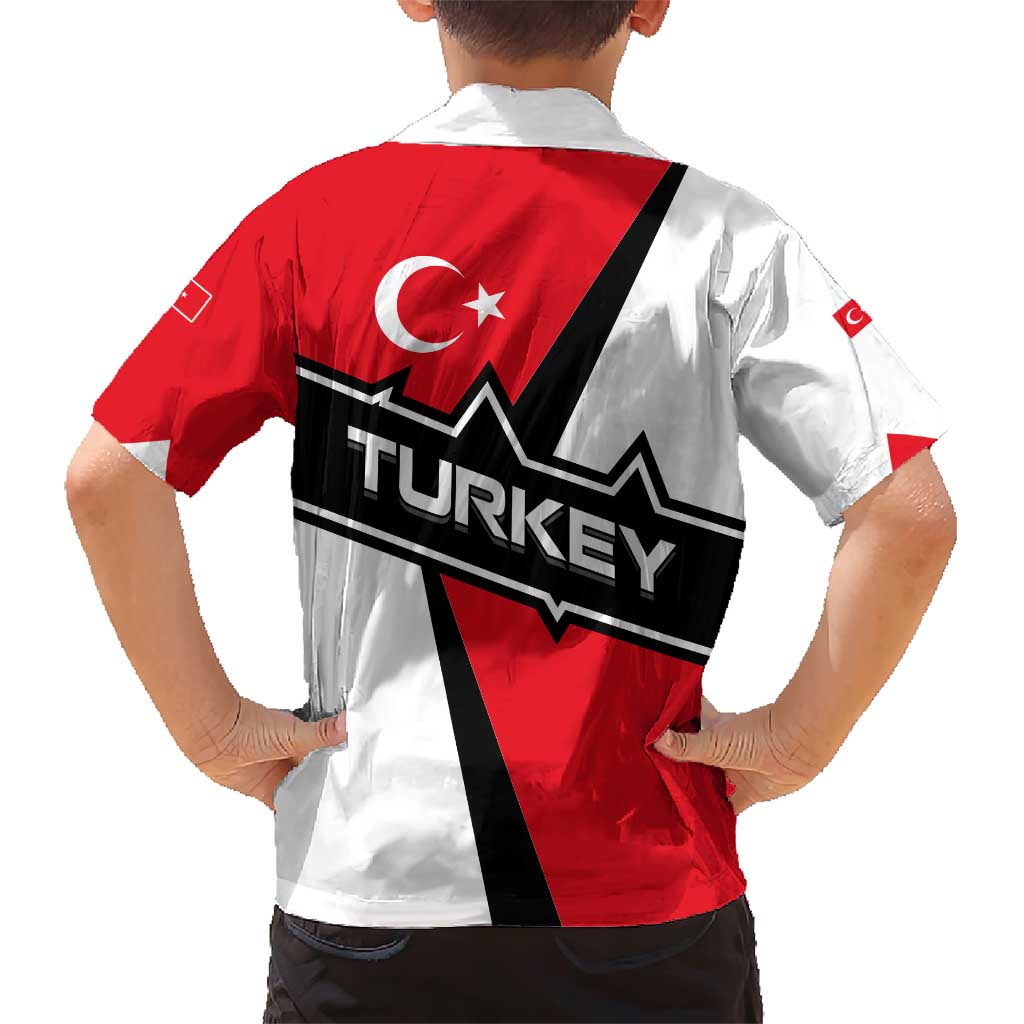 Turkey Flag and Modern Graphic Design Family Matching Short Sleeve Bodycon Dress and Hawaiian Shirt with Bold Red and Black Elements