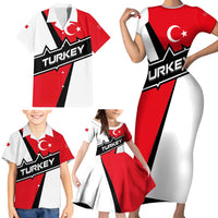 Turkey Flag and Modern Graphic Design Family Matching Short Sleeve Bodycon Dress and Hawaiian Shirt with Bold Red and Black Elements