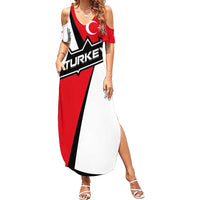 Turkey Flag and Modern Graphic Design Family Matching Summer Maxi Dress and Hawaiian Shirt with Bold Red and Black Elements