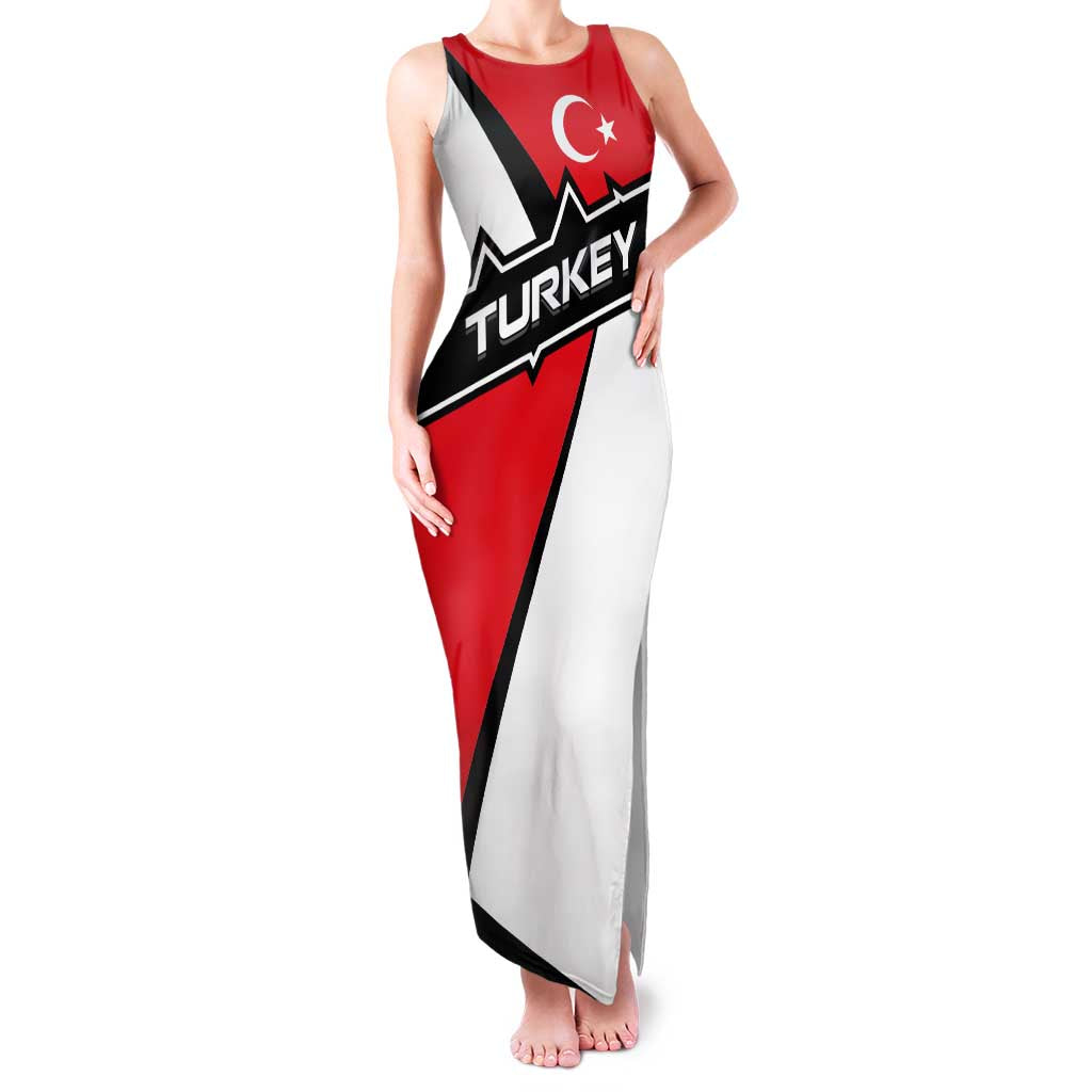 Turkey Flag and Modern Graphic Design Family Matching Tank Maxi Dress and Hawaiian Shirt with Bold Red and Black Elements