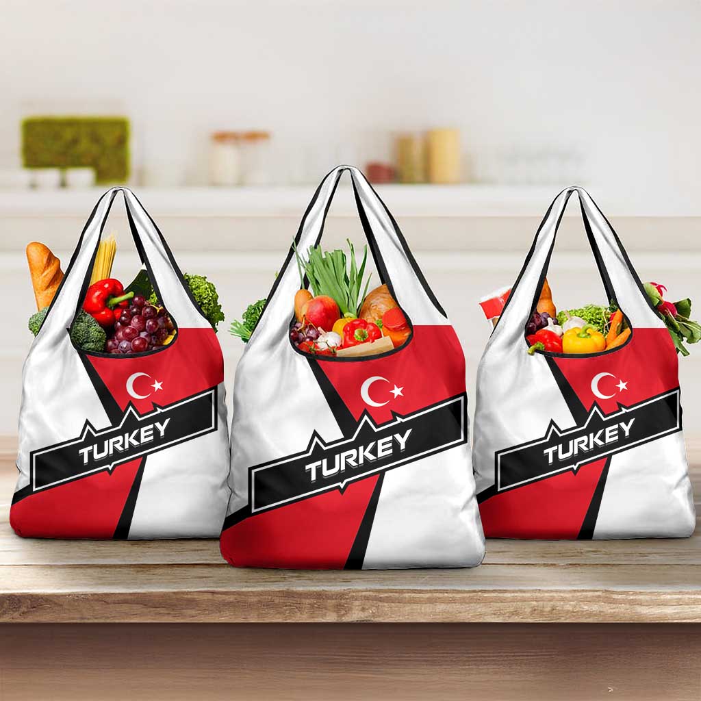Turkey Flag and Modern Graphic Design Grocery Bag with Bold Red and Black Elements