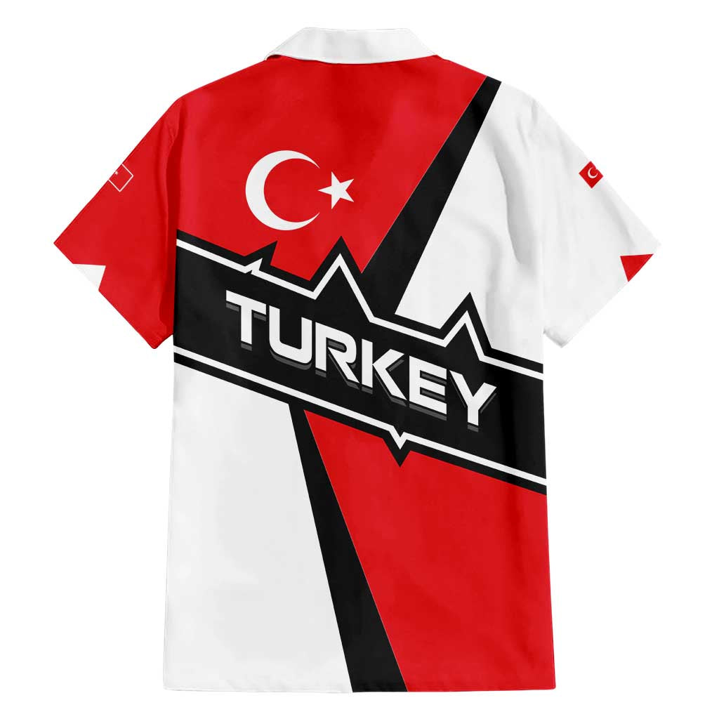 Turkey Flag and Modern Graphic Design Hawaiian Shirt with Bold Red and Black Elements