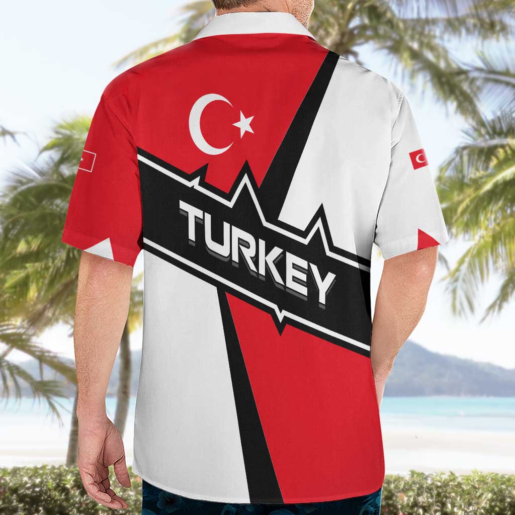 Turkey Flag and Modern Graphic Design Hawaiian Shirt with Bold Red and Black Elements