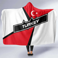 Turkey Flag and Modern Graphic Design Hooded Blanket with Bold Red and Black Elements