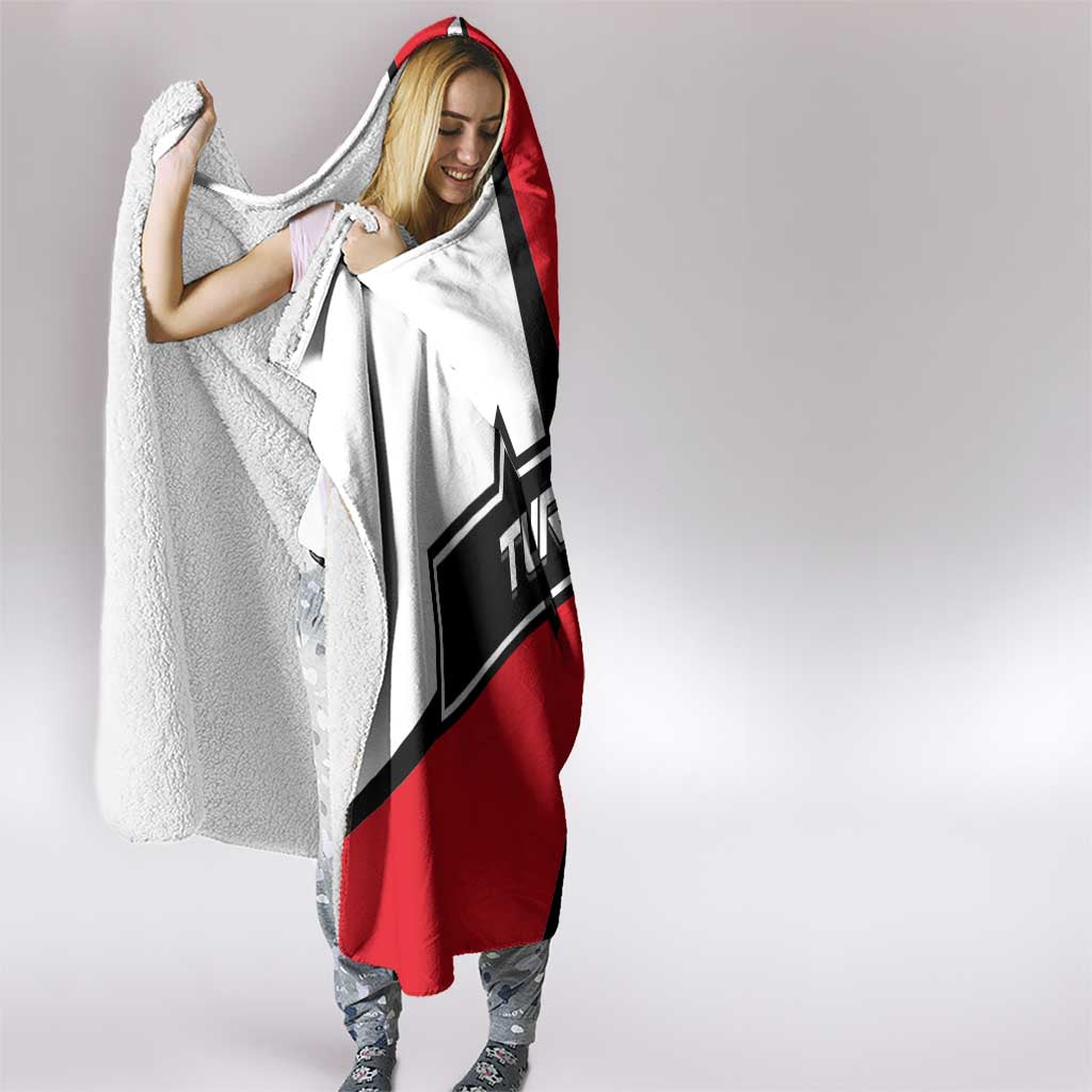 Turkey Flag and Modern Graphic Design Hooded Blanket with Bold Red and Black Elements