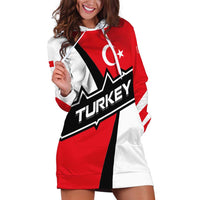 Turkey Flag and Modern Graphic Design Hoodie Dress with Bold Red and Black Elements