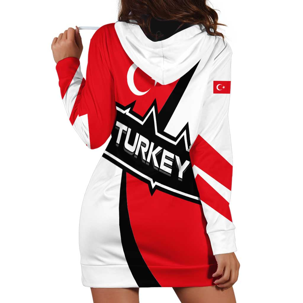 Turkey Flag and Modern Graphic Design Hoodie Dress with Bold Red and Black Elements