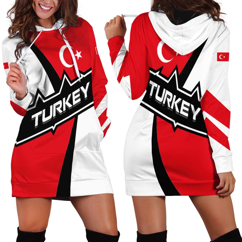 Turkey Flag and Modern Graphic Design Hoodie Dress with Bold Red and Black Elements
