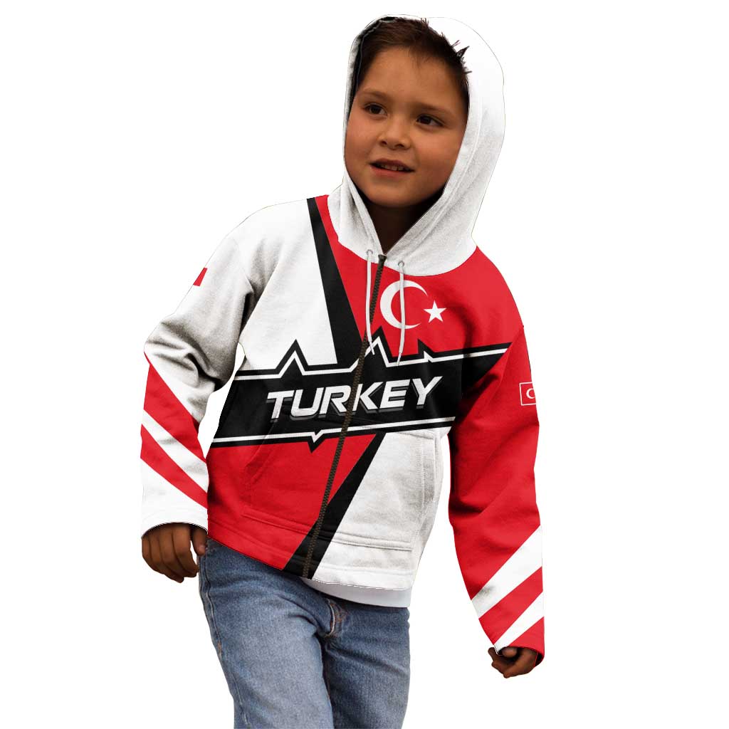 Turkey Flag and Modern Graphic Design Kid Hoodie with Bold Red and Black Elements