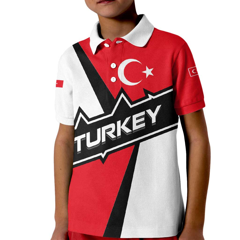 Turkey Flag and Modern Graphic Design Kid Polo Shirt with Bold Red and Black Elements