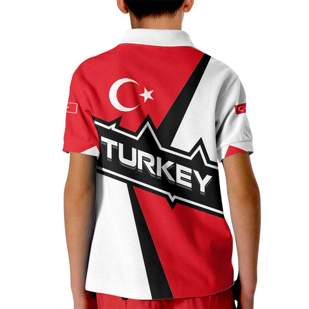 Turkey Flag and Modern Graphic Design Kid Polo Shirt with Bold Red and Black Elements