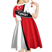 Turkey Flag and Modern Graphic Design Kid Short Sleeve Dress with Bold Red and Black Elements