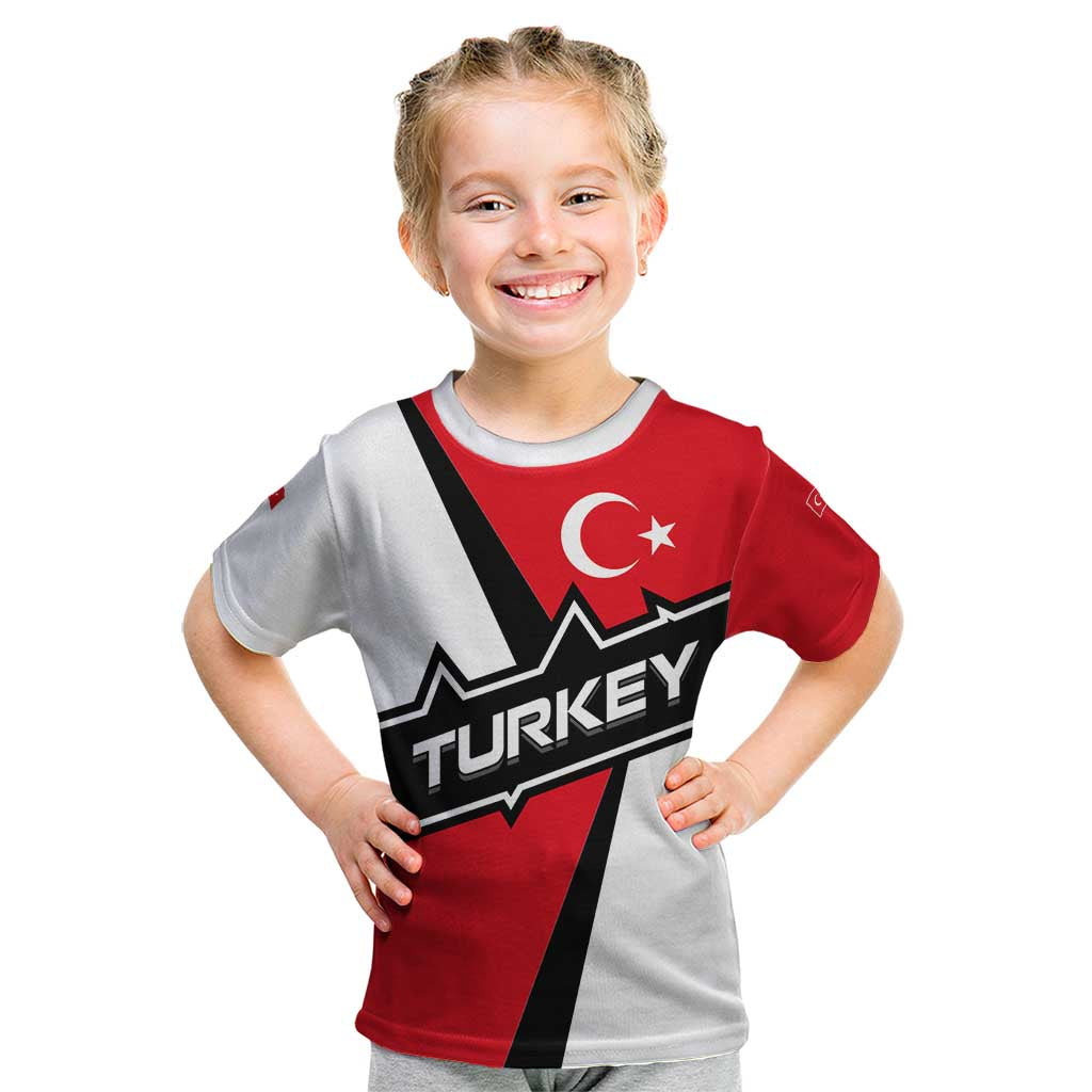 Turkey Flag and Modern Graphic Design Kid T Shirt with Bold Red and Black Elements