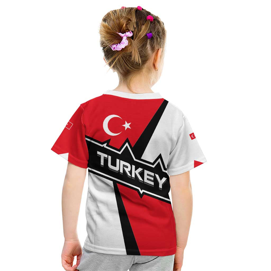 Turkey Flag and Modern Graphic Design Kid T Shirt with Bold Red and Black Elements