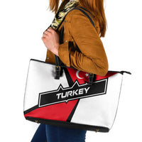 Turkey Flag and Modern Graphic Design Leather Tote Bag with Bold Red and Black Elements