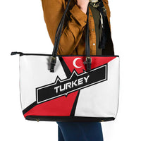 Turkey Flag and Modern Graphic Design Leather Tote Bag with Bold Red and Black Elements