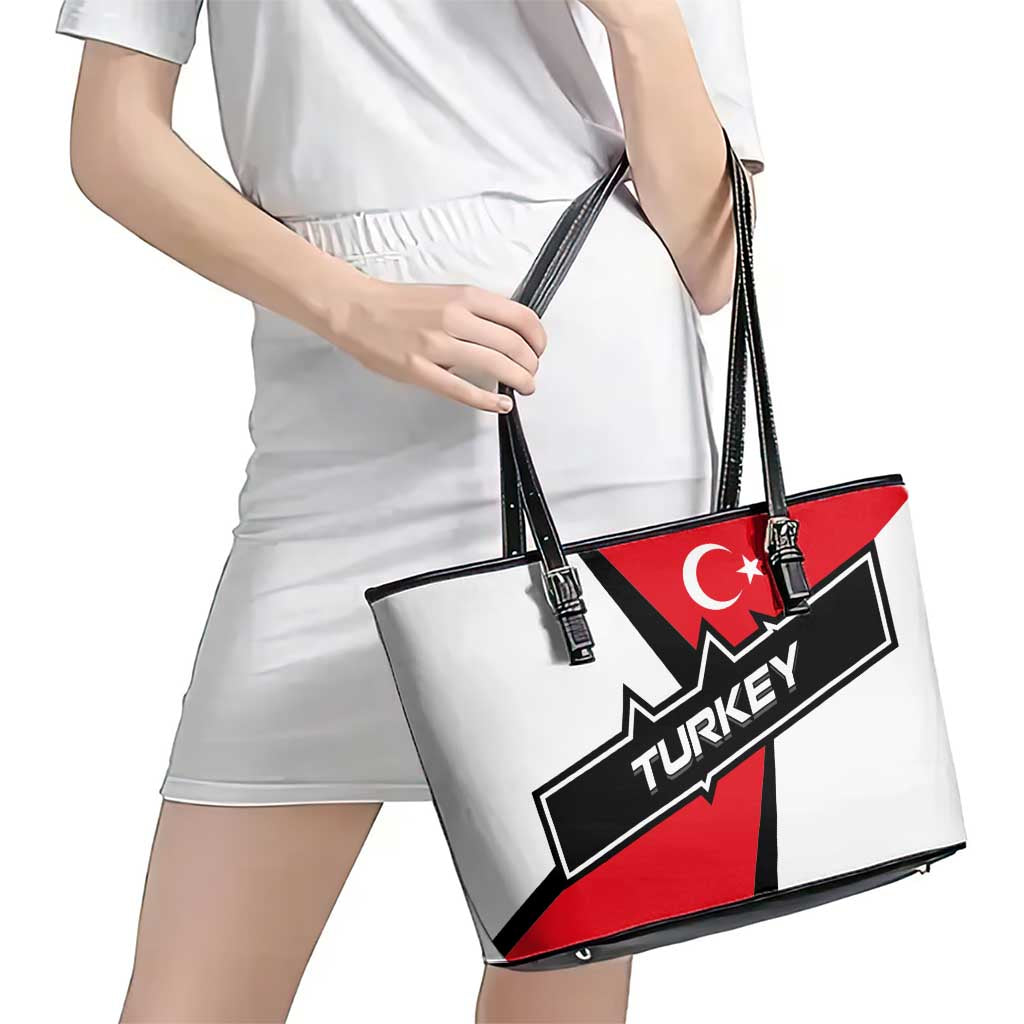 Turkey Flag and Modern Graphic Design Leather Tote Bag with Bold Red and Black Elements