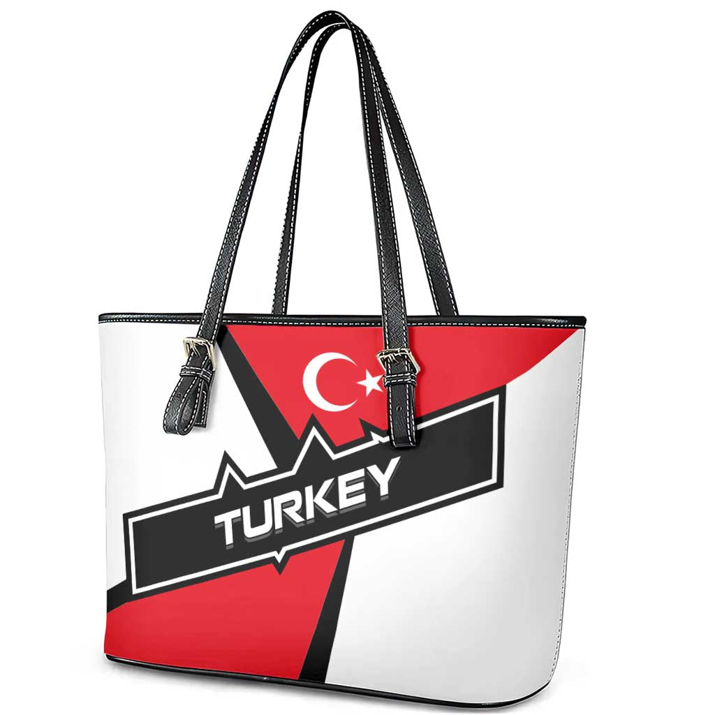 Turkey Flag and Modern Graphic Design Leather Tote Bag with Bold Red and Black Elements