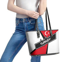 Turkey Flag and Modern Graphic Design Leather Tote Bag with Bold Red and Black Elements