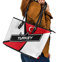 Turkey Flag and Modern Graphic Design Leather Tote Bag with Bold Red and Black Elements