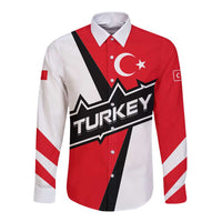 Turkey Flag and Modern Graphic Design Long Sleeve Button Shirt with Bold Red and Black Elements