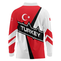 Turkey Flag and Modern Graphic Design Long Sleeve Polo Shirt with Bold Red and Black Elements