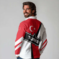Turkey Flag and Modern Graphic Design Long Sleeve Polo Shirt with Bold Red and Black Elements