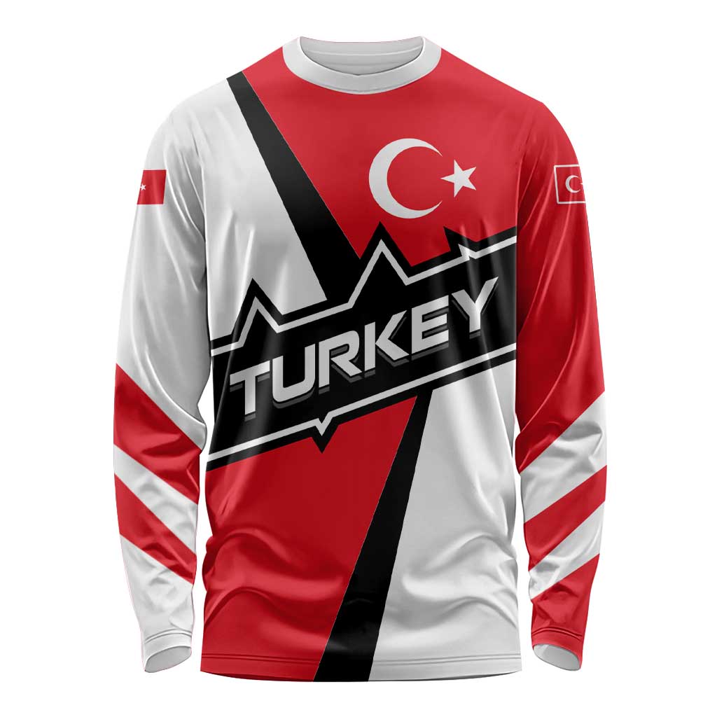 Turkey Flag and Modern Graphic Design Long Sleeve Shirt with Bold Red and Black Elements